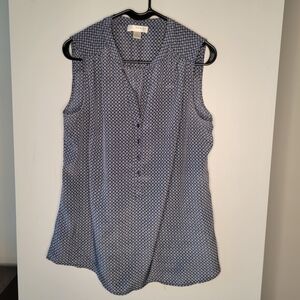 Kenar Navy & White Sleeveless Button-Up Blouse with Geometric Print